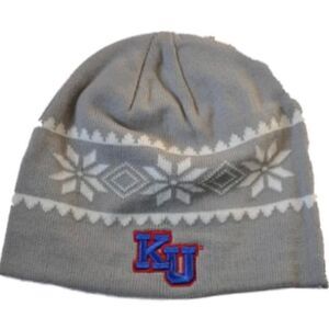 KANSAS JAYHAWKS HEADMASTER CAMPUSWEAR EMBROIDERED GRAY AND WHITE KNIT BEANIE CAP
